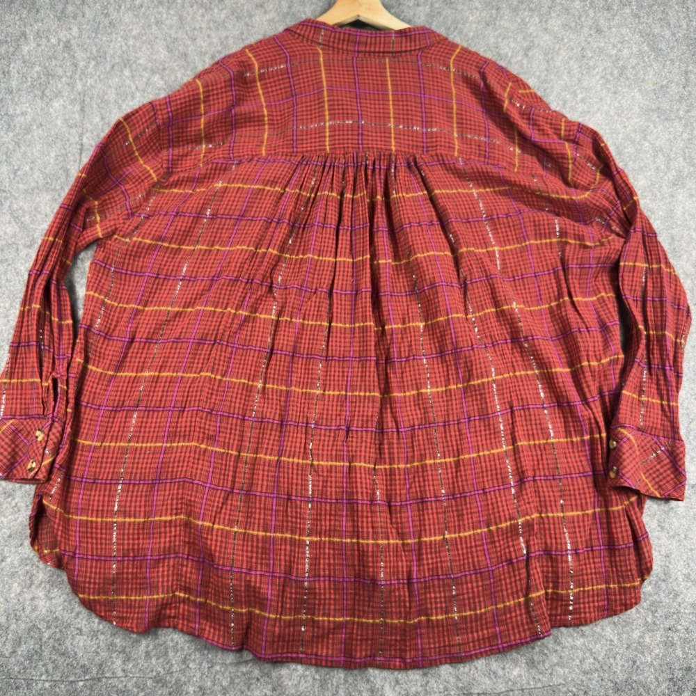 Free People Break My Stride Button Up Shirt Womens Large Red Plaid Long Sleeve - Picture 13 of 15